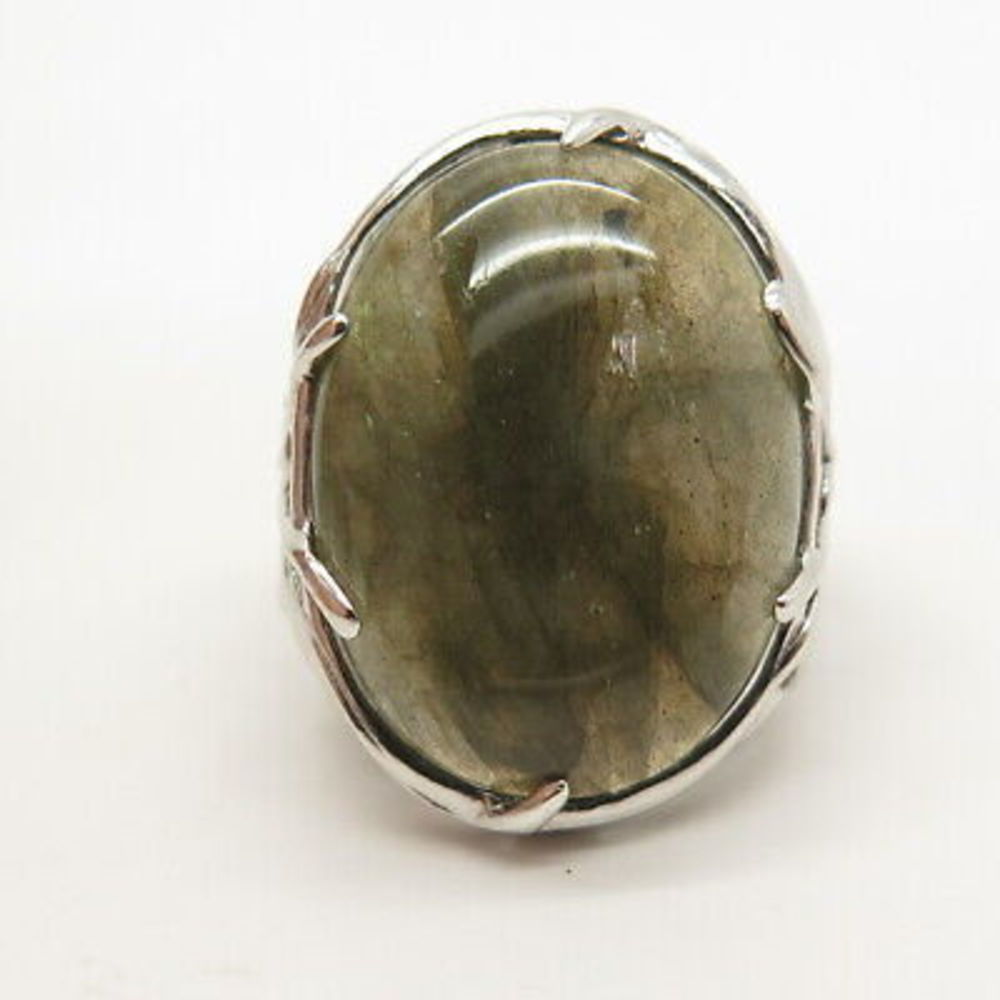 925 Sterling Silver Real Labradorite Gemstone Ring Size 9 - Picture 3 of 6